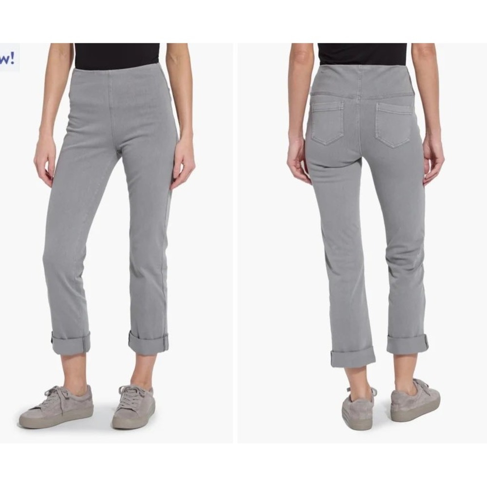 Lysse‎ Gray Knit Denim Boyfriend Jeans Cuffed Pull On Four Way Stretch XS New